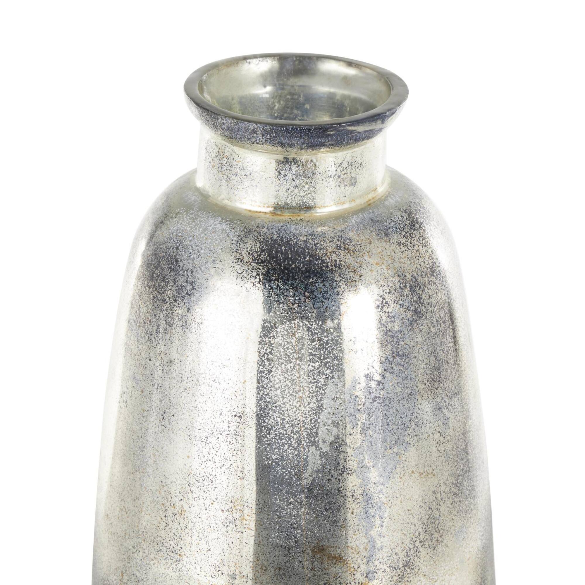 34" Black Glass Brushed Two-Toned Floor Vase with Textured Silver Top